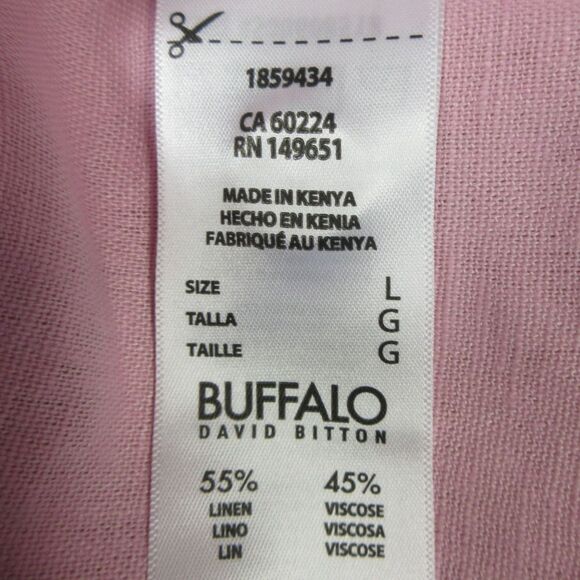 BUFFALO DAVID BITTON Linen Blend Button Front Shirt L 14-16 Fidji Pink Top NWT - Picture 5 of 9
